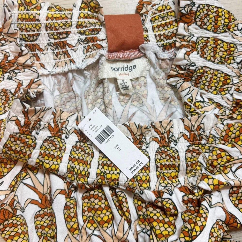 Anthropologie Porridge Printed Bow Back Top Pineapple New Off The Shoulder Small - Picture 7 of 9